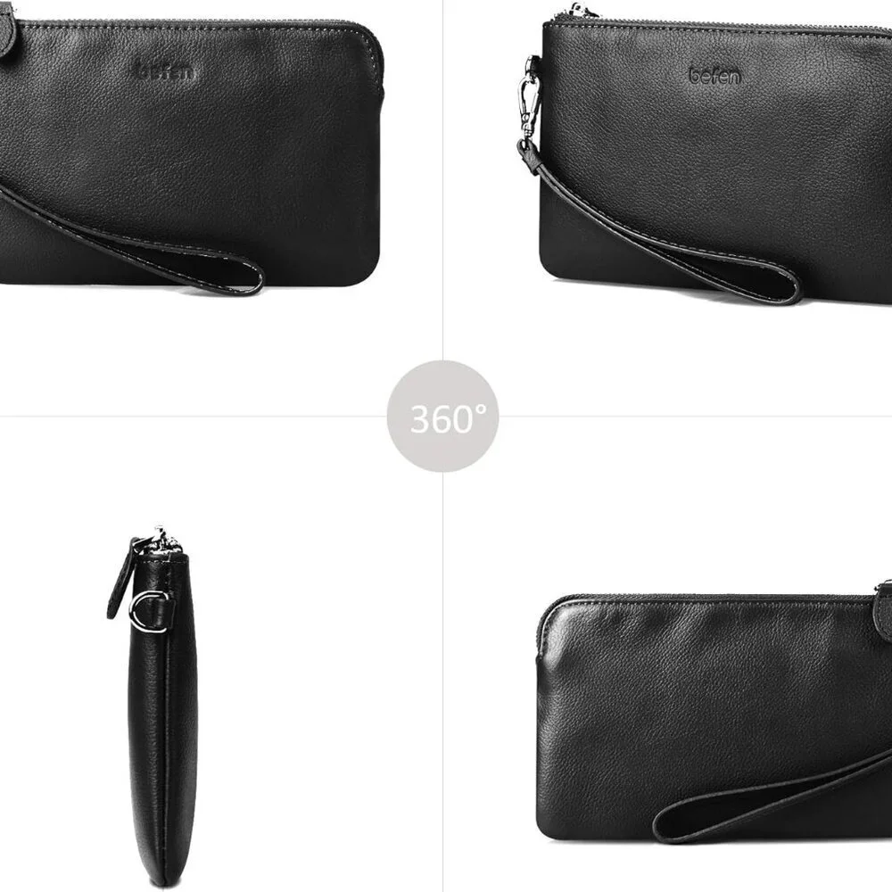 Genuine Leather Wristlet Clutch for Women with Card Slots and Smartphone Pocket